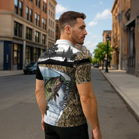 Personalized Largemouth Bass Fishing Zipper Polo Shirt with Camo Reeds - Outdoor Angler Design - Wonder Print Shop