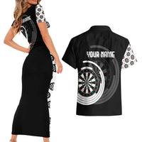 Personalized Black and White Dartboard Couples Matching Short Sleeve Bodycon Dress and Hawaiian Shirt Bullseye Target Design for Dart Players - Wonder Print Shop