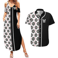Personalized Black and White Dartboard Couples Matching Summer Maxi Dress and Hawaiian Shirt Bullseye Target Design for Dart Players - Wonder Print Shop