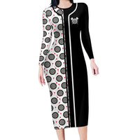 Personalized Black and White Dartboard Family Matching Long Sleeve Bodycon Dress and Hawaiian Shirt Bullseye Target Design for Dart Players - Wonder Print Shop
