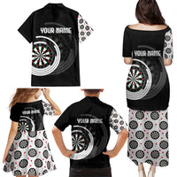 Personalized Black and White Dartboard Family Matching Puletasi and Hawaiian Shirt Bullseye Target Design for Dart Players - Wonder Print Shop