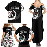 Personalized Black and White Dartboard Family Matching Summer Maxi Dress and Hawaiian Shirt Bullseye Target Design for Dart Players - Wonder Print Shop