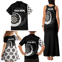 Personalized Black and White Dartboard Family Matching Tank Maxi Dress and Hawaiian Shirt Bullseye Target Design for Dart Players - Wonder Print Shop