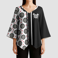 Personalized Black and White Dartboard Kimono Sleeve Blouse Bullseye Target Design for Dart Players - Wonder Print Shop