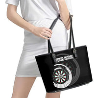 Personalized Black and White Dartboard Leather Tote Bag Bullseye Target Design for Dart Players - Wonder Print Shop