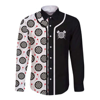 Personalized Black and White Dartboard Long Sleeve Button Shirt Bullseye Target Design for Dart Players - Wonder Print Shop
