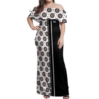 Personalized Black and White Dartboard Off Shoulder Maxi Dress Bullseye Target Design for Dart Players - Wonder Print Shop