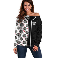 Personalized Black and White Dartboard Off Shoulder Sweater Bullseye Target Design for Dart Players - Wonder Print Shop