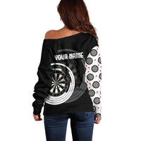 Personalized Black and White Dartboard Off Shoulder Sweater Bullseye Target Design for Dart Players - Wonder Print Shop