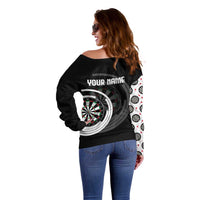 Personalized Black and White Dartboard Off Shoulder Sweater Bullseye Target Design for Dart Players - Wonder Print Shop