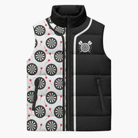 Personalized Black and White Dartboard Sleeveless Puffer Jacket Bullseye Target Design for Dart Players - Wonder Print Shop