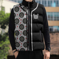 Personalized Black and White Dartboard Sleeveless Puffer Jacket Bullseye Target Design for Dart Players - Wonder Print Shop
