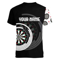 Personalized Black and White Dartboard Women V-Neck T-Shirt Bullseye Target Design for Dart Players - Wonder Print Shop