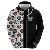 Personalized Black and White Dartboard Zip Hoodie Bullseye Target Design for Dart Players - Wonder Print Shop