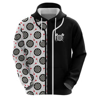 Personalized Black and White Dartboard Zip Hoodie Bullseye Target Design for Dart Players - Wonder Print Shop