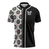 Personalized Black and White Dartboard Zipper Polo Shirt Bullseye Target Design for Dart Players - Wonder Print Shop