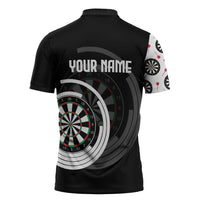 Personalized Black and White Dartboard Zipper Polo Shirt Bullseye Target Design for Dart Players - Wonder Print Shop
