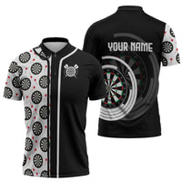 Personalized Black and White Dartboard Zipper Polo Shirt Bullseye Target Design for Dart Players - Wonder Print Shop