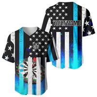 Personalized Blue Flame American Flag Dart Baseball Jersey Patriotic Dartboard Design - Wonder Print Shop