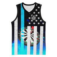 Personalized Blue Flame American Flag Dart Basketball Jersey Patriotic Dartboard Design - Wonder Print Shop