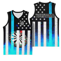Personalized Blue Flame American Flag Dart Basketball Jersey Patriotic Dartboard Design - Wonder Print Shop