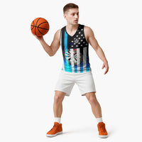 Personalized Blue Flame American Flag Dart Basketball Jersey Patriotic Dartboard Design - Wonder Print Shop