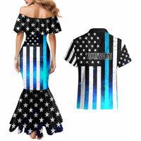 Personalized Blue Flame American Flag Dart Couples Matching Mermaid Dress and Hawaiian Shirt Patriotic Dartboard Design - Wonder Print Shop