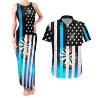 Personalized Blue Flame American Flag Dart Couples Matching Tank Maxi Dress and Hawaiian Shirt Patriotic Dartboard Design - Wonder Print Shop