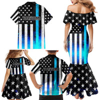 Personalized Blue Flame American Flag Dart Family Matching Mermaid Dress and Hawaiian Shirt Patriotic Dartboard Design - Wonder Print Shop