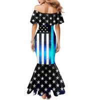 Personalized Blue Flame American Flag Dart Family Matching Mermaid Dress and Hawaiian Shirt Patriotic Dartboard Design - Wonder Print Shop