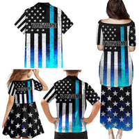 Personalized Blue Flame American Flag Dart Family Matching Puletasi and Hawaiian Shirt Patriotic Dartboard Design - Wonder Print Shop