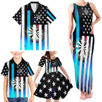 Personalized Blue Flame American Flag Dart Family Matching Tank Maxi Dress and Hawaiian Shirt Patriotic Dartboard Design - Wonder Print Shop