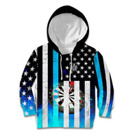 Personalized Blue Flame American Flag Dart Kid Hoodie Patriotic Dartboard Design - Wonder Print Shop