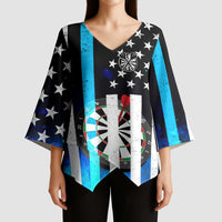 Personalized Blue Flame American Flag Dart Kimono Sleeve Blouse Patriotic Dartboard Design - Wonder Print Shop