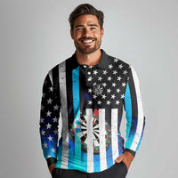 Personalized Blue Flame American Flag Dart Long Sleeve Polo Shirt Patriotic Dartboard Design - Wonder Print Shop