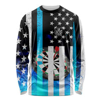 Personalized Blue Flame American Flag Dart Long Sleeve Shirt Patriotic Dartboard Design - Wonder Print Shop