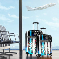 Personalized Blue Flame American Flag Dart Luggage Cover Patriotic Dartboard Design - Wonder Print Shop