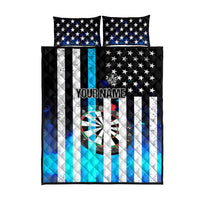 Personalized Blue Flame American Flag Dart Quilt Bed Set Patriotic Dartboard Design - Wonder Print Shop
