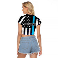 Personalized Blue Flame American Flag Dart Raglan Cropped T Shirt Patriotic Dartboard Design - Wonder Print Shop