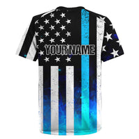 Personalized Blue Flame American Flag Dart Rugby Jersey Patriotic Dartboard Design - Wonder Print Shop