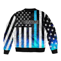Personalized Blue Flame American Flag Dart Sleeve Zip Bomber Jacket Patriotic Dartboard Design - Wonder Print Shop