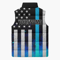 Personalized Blue Flame American Flag Dart Sleeveless Puffer Jacket Patriotic Dartboard Design - Wonder Print Shop