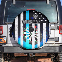 Personalized Blue Flame American Flag Dart Spare Tire Cover Patriotic Dartboard Design - Wonder Print Shop