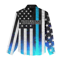 Personalized Blue Flame American Flag Dart Women Casual Shirt Patriotic Dartboard Design - Wonder Print Shop