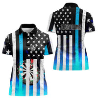 Personalized Blue Flame American Flag Dart Women Polo Shirt Patriotic Dartboard Design - Wonder Print Shop