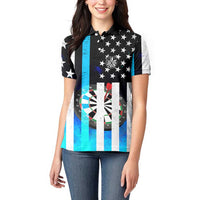 Personalized Blue Flame American Flag Dart Women Polo Shirt Patriotic Dartboard Design - Wonder Print Shop