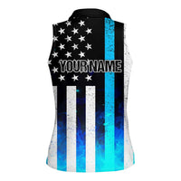 Personalized Blue Flame American Flag Dart Women Sleeveless Polo Shirt Patriotic Dartboard Design - Wonder Print Shop