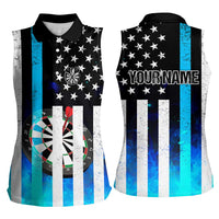 Personalized Blue Flame American Flag Dart Women Sleeveless Polo Shirt Patriotic Dartboard Design - Wonder Print Shop