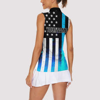 Personalized Blue Flame American Flag Dart Women Sleeveless Polo Shirt Patriotic Dartboard Design - Wonder Print Shop