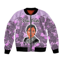 Rosa Parks Bomber Jacket Purple Floral Pattern Civil Rights Tribute Bold Name Repeated Text Design - Wonder Print Shop